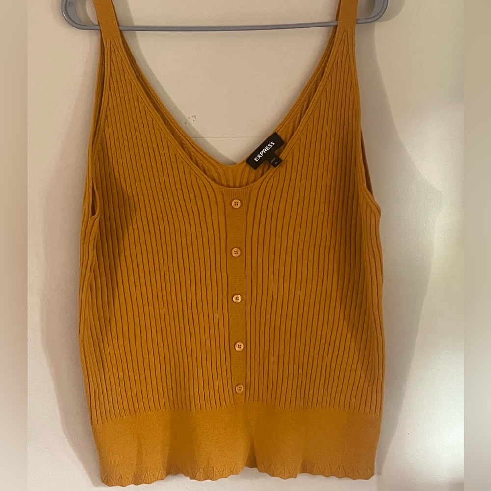 Express mustard colored button down sweater tank
